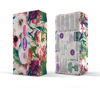 Plushe Бумажные салфетки 2 слоя 180л, в коробочке Единороги/Цветы Plushe Бумажные салфетки 2 слоя 180л, в коробочке Единороги/Цветы